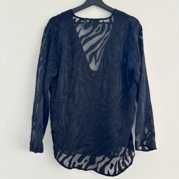 Y2K Additions by Chico's Sheer Zebra Print Blouse Black Funky Chic Size 1 - Picture 8 of 12